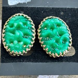 4/$100 JADE Elegant Green and Gold Women's CLIP ONS Earrings